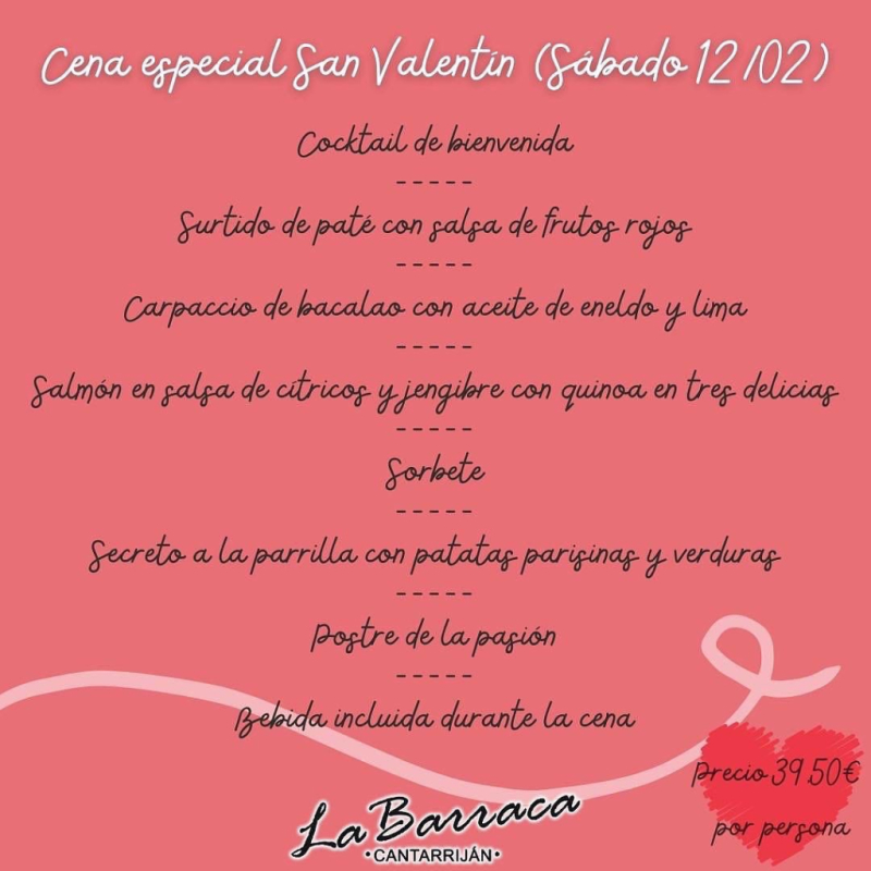 Menú San Valentín La Barraca 2022